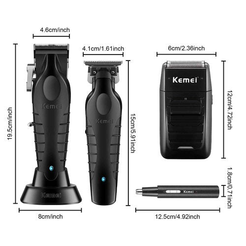 KEMEI Professional Hair Clippers for Men, Cordless Barber Clipper Beard Trimmer Foil Shaver Nose Eyebrow Ear Trimmer Set, USB Charging Complete Electric Hair Cutting Kit with 11 Guide Combs