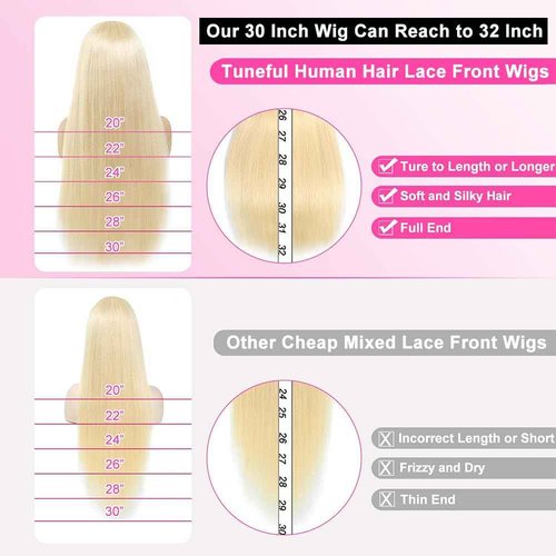 Tuneful 613 13x6 Lace Front Wig Human Hair 28 Inch Straight Blonde Lace Front Wigs Human Hair 220% Density Pre Plucked 613 HD Lace Frontal Wig with Baby Hair