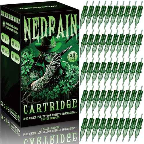 50Pcs Tattoo Cartridge Needles #12 Standard Assorted Mixed Size Round Liner with Membrane Safety Cartridges 3RL 5RL 7RL 9RL 5RS 9RS 7M1 9M1 7CM 7RM 9RM for Tattoo Gun & Beginners & Pro Artists