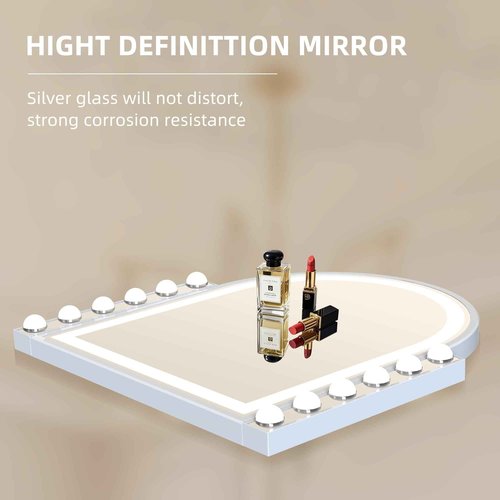 Hansong Hollywood Vanity Mirror with Lights 22.4"x23.4" Arched Lighted Makeup Mirror with Lights 12 Dimmable Bulbs Three Color Lighting Modes Detachable 10X Magnification Smart Touch Control