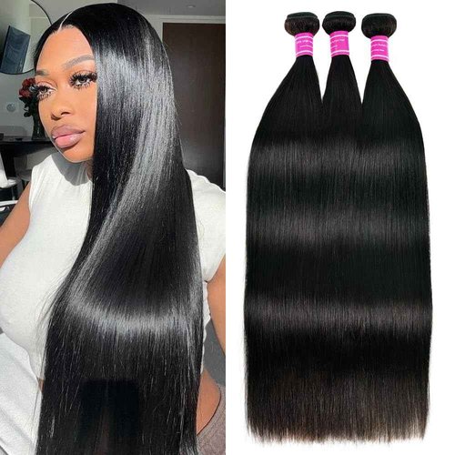 Straight Bundles Human Hair 26 28 30 Inch 3 Bundles Straight Hair 10A Double Weft Hair Extensions for Women 100% Unprocessed Virgin Human Hair Natural Black