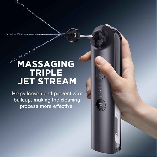 Ear Wax Removal Tool-Ear Cleaner-Ear Cleaning Kit, Safe & Effective Electric Triple Jet Stream Ear Cleaner with 6 Reusable Tips USB Rechargeable