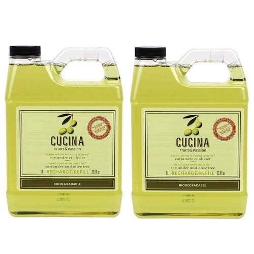 Cucina Purifying Hand Wash Refill, 33.8 Oz Plastic Jug (2, Coriander and Olive Tree)