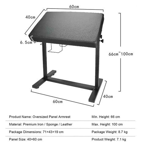 WZPB Tattoo Armrest Stand, Tattoo Arm Rest Stand Adjustable, Tiltable Thickened Black Leather Cushion, Stable Four Corner Base, Portable Tattoo Armrest for Studio Salon Tattoo XL