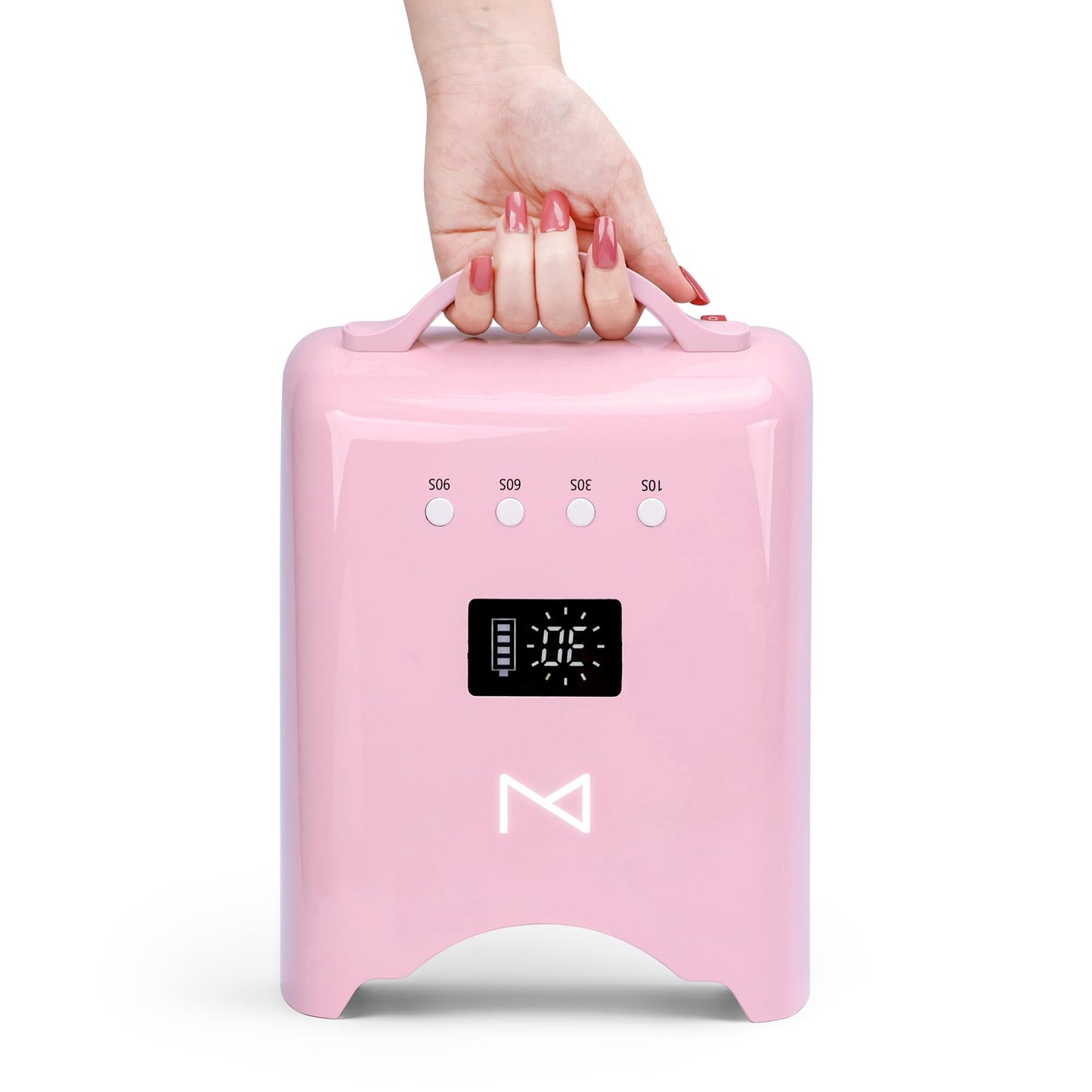 M - NEO Cordless & Rechargeable Nail Curing Lamp 78W with 4 LCD Time Display Timer, Auto Sensor, and Spacious Interior for All Hand Sizes and Nail Lengths (Pink)