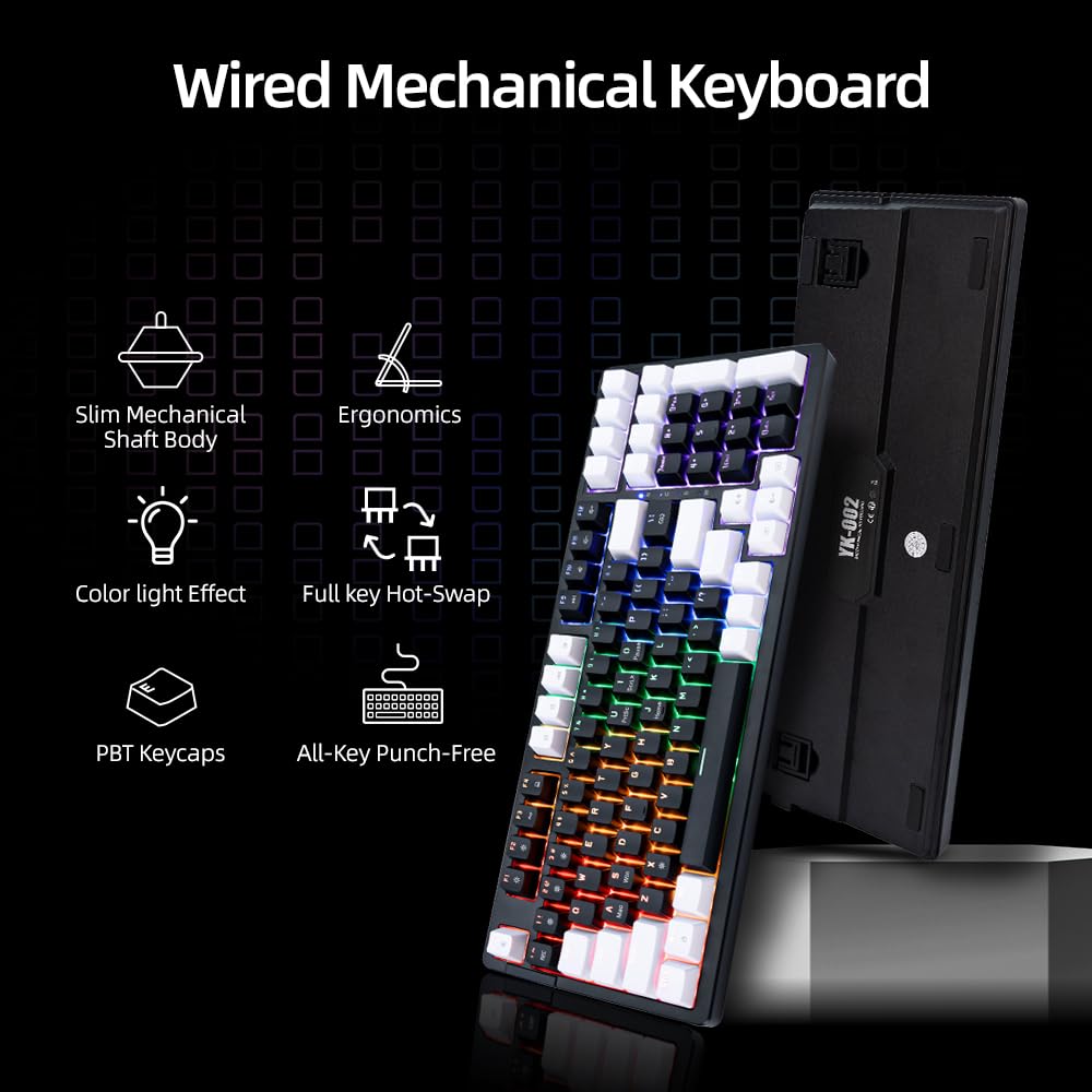 ANGELOYANG Mechanical Gaming Keyboard, Full Key Compact Wired RGB Backlit Light Up, Red Switches Hot Swappable USB C Creamy Sounding Silent White Mechanical Keyboard for PC MAC