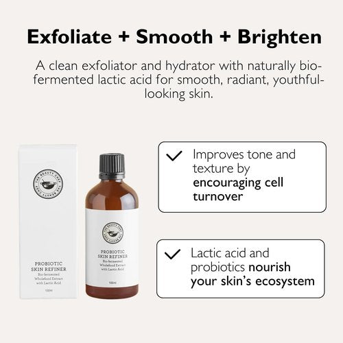 The Beauty Chef Probiotic Skin Refiner, Bio-Fermented Exfoliating Toner for Smooth & Radiant Skin, Hydrating & Nourishing Formula with Probiotics & Lactic Acid, 3.38 fl. oz / 100mL