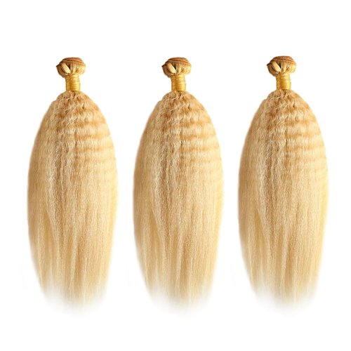 24 26 28 inch P27/613 Human Hair Bundles Blonde Kinky Straight Bundles 613 Blonde Yaki Human Hair Bundle