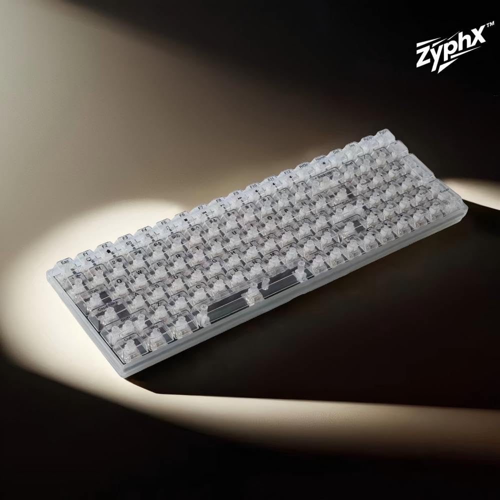ZyphX Z-Zero 98-Key Mechanical Keyboard, Hot-Swappable RGB, Crystal Clear Housing, Ice Soul Linear Switches, TOP Mount (Crystal)