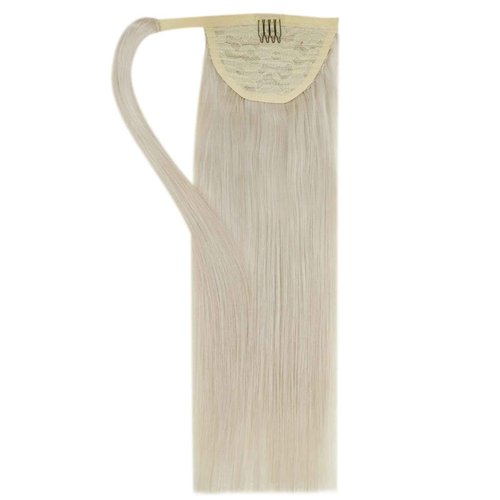 Easyouth Ponytail Hair Extensions Blonde Wrap Around Ponytail Extension White Blonde 18 Inch Hair Extensions Ponytail Easy to Apply and Remove 80g Blonde Ponytail Extension