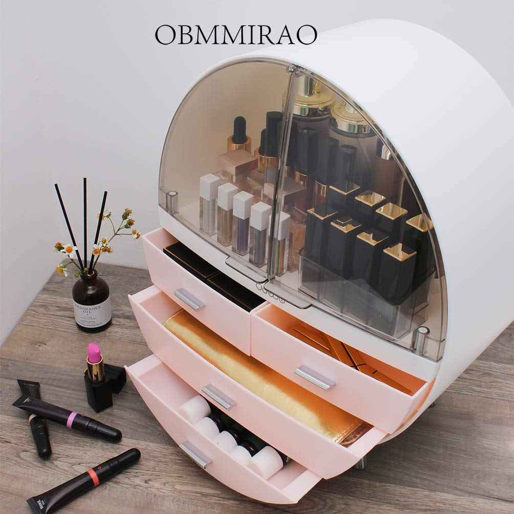 OBMMIRAO Elegant Dustproof Makeup Storage Organizer Box, Waterproof Large Cosmetics Organizer Storage with Drawers Skincare Cosmetic Display Cases for Countertop Bathroom Dresser Dedroom