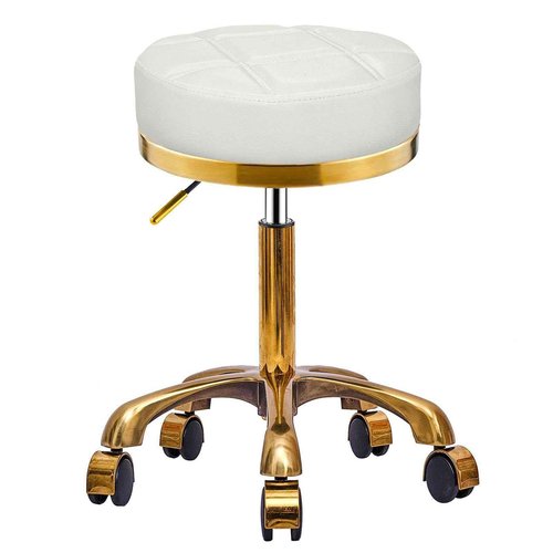 Gold Rolling Vanity Stool with Wheels, Padded Seat, Adjustable Round Rolling Chair, Office Work Stool, Pedicure Salon Spa Massage Esthetician Chair For Hair Salons, Spas, Tattoo (white, Without Back)