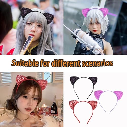 Cat Ear Headband Party Favors Cosplay Halloween Hairband Festival Hair Accessories for Women Holiday Headbands for Girls Christmas Headband Costume Glitter Ears Costume Headwear Halloween Head Bands