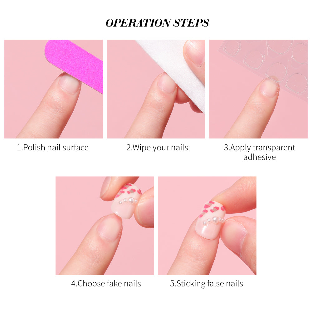 Nail Art Patches with Jelly Glue - Fake Nail Stickers for Manicure, 24 Pieces