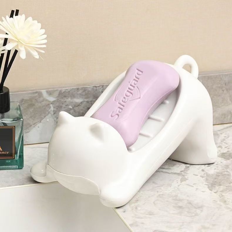 White Plastic Soap Box - Creative Draining Bathroom Storage 16x9x15cm