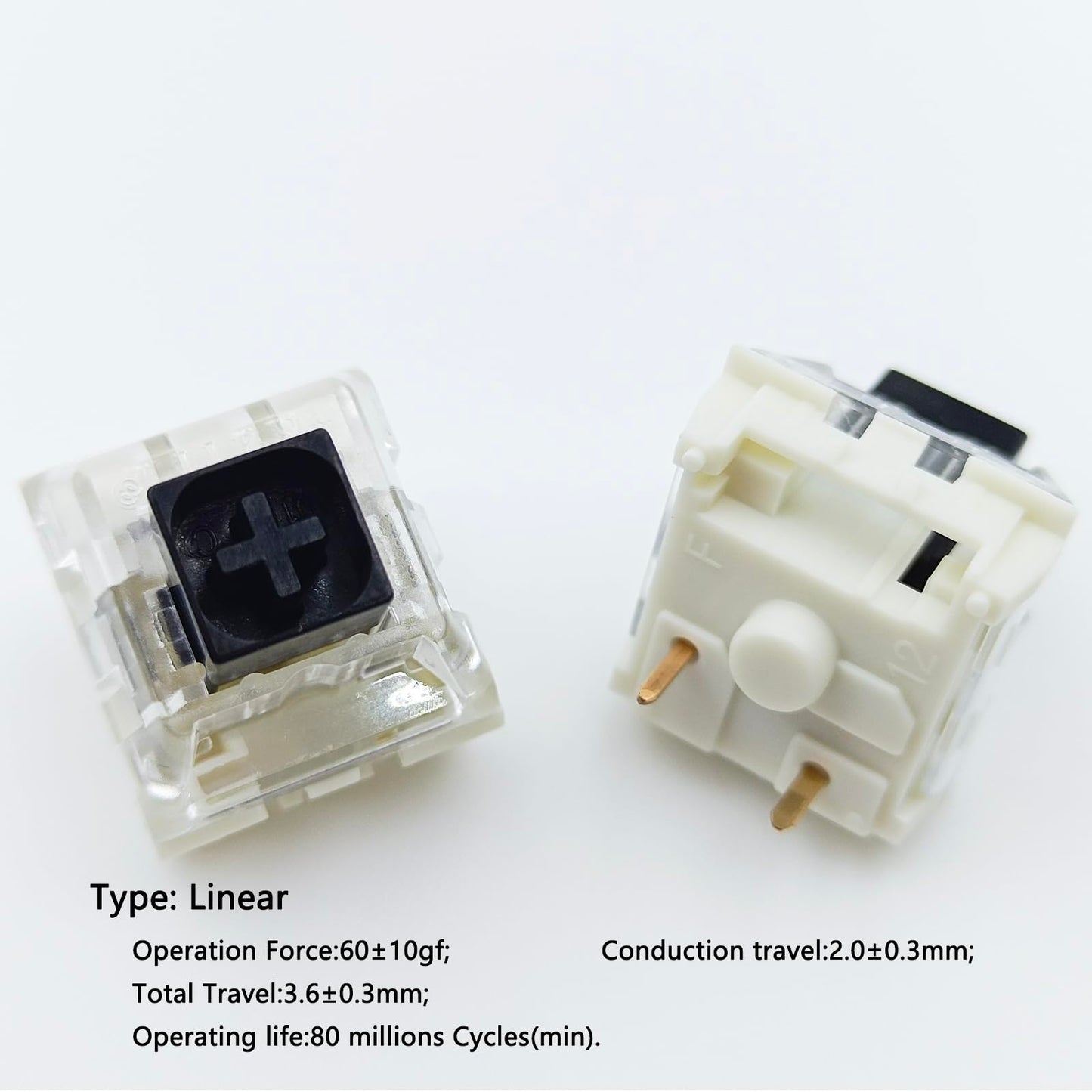 Zjmehty Kailh Box Black Switches for Mechanical Keyboard,3-Pin 60gf Linear/Factory Lubed/Dust&Waterproof Switches(Kailh Box Black,108Pcs)