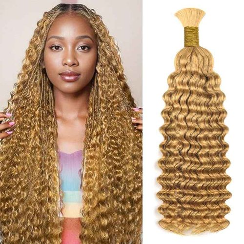 Honey Blonde Boho Braids Human Hair Bulk Hair For Braiding #27 Deep Wave 100% Human Hair 100g No Weft Hair Extensions 20 Inch