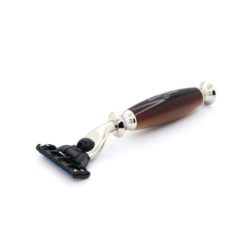 Edwin Jagger S81M582AMZ Imitation Light Horn & Nickel Classic Shaving Set with Pure Badger Shaving Brush and Mach 3 Razor for Shaving Cream or Soap for Men