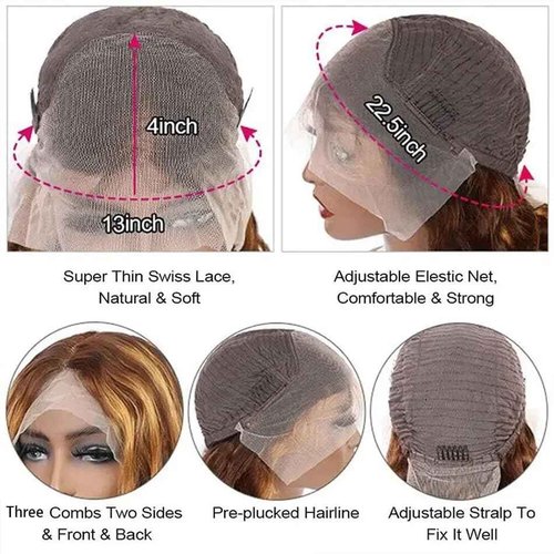 UFHUFH 30 inch Honey Blonde Wig Human Hair 13x4 Highlight Ombre Lace Front Wig Human Hair 200 Density HD Lace 4/27 Deep Wave Frontal Wigs for Women