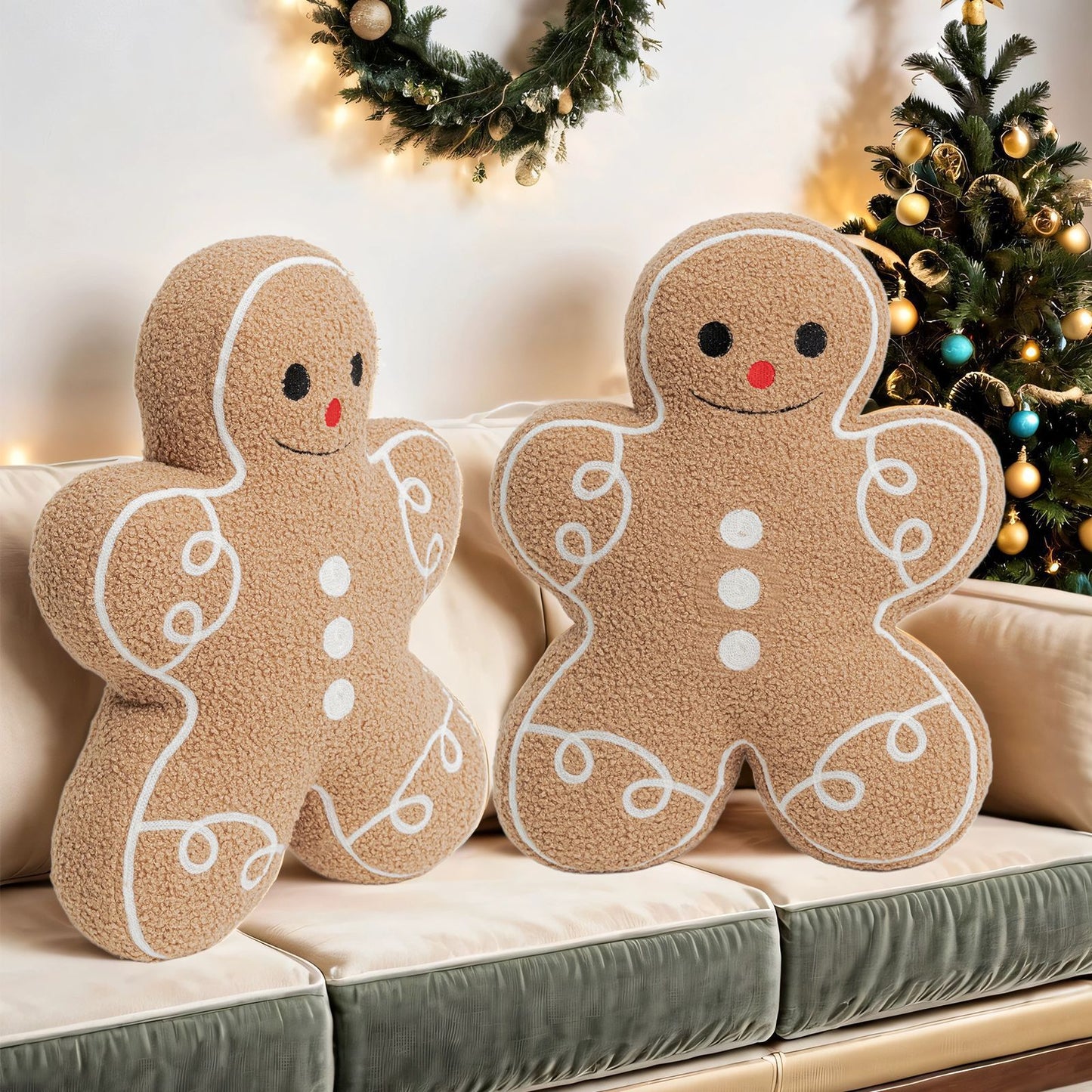Christmas Gingerbread Man Throw Pillow - Plush Holiday Decor, 13x17 Inches