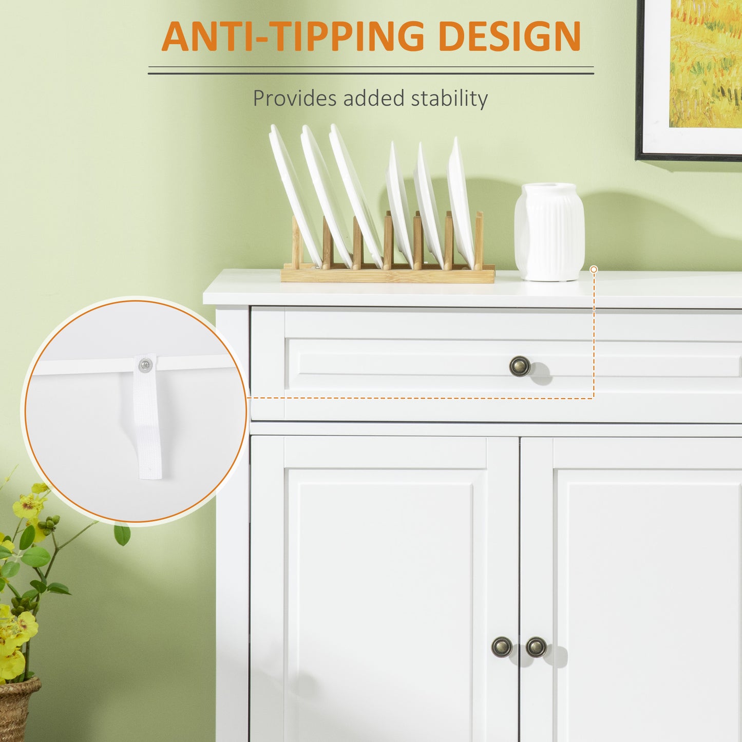 Modern White Sideboard Buffet Cabinet with 2 Drawers & Adjustable Shelves