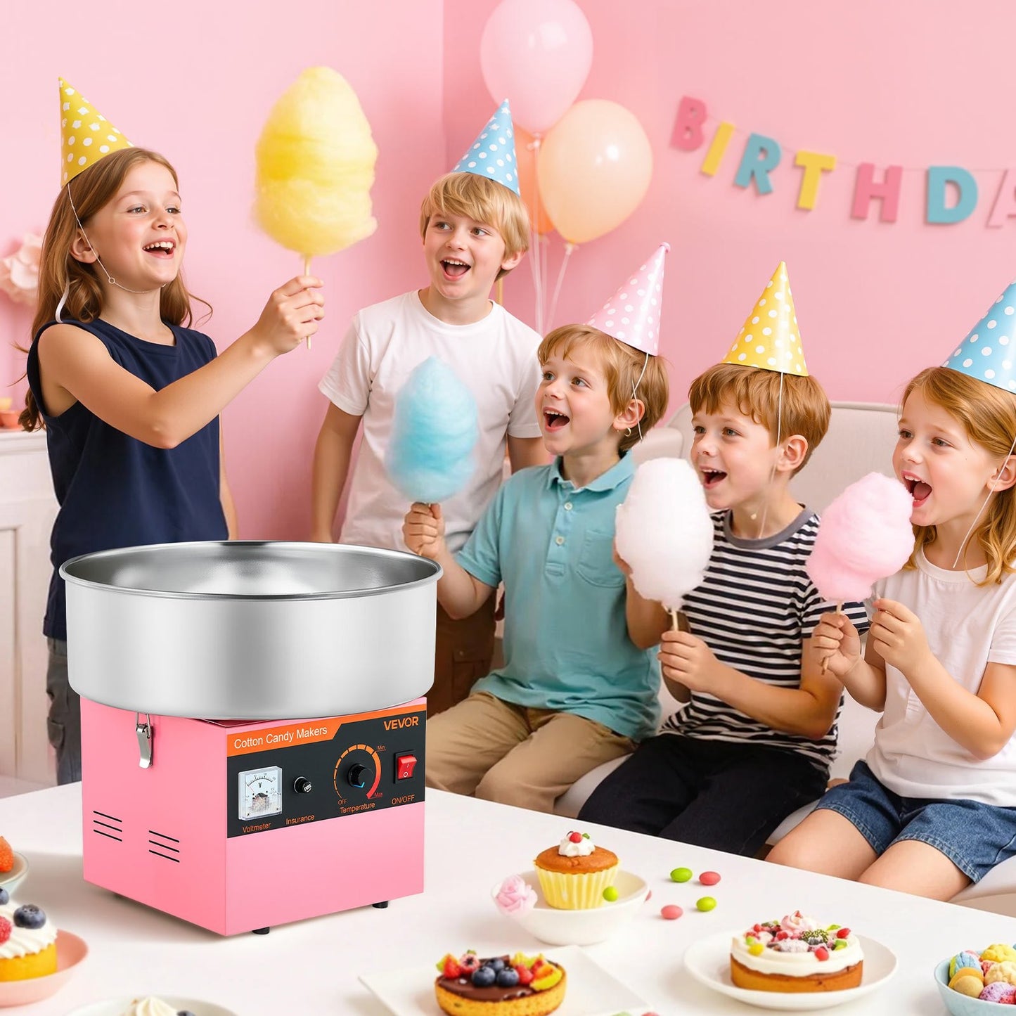 Electric Cotton Candy Machine Stainless Steel Pink for Home & Party Use