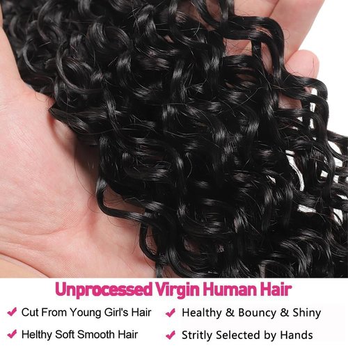 VENGSTI Water Wave Human Hair Bundles Single 32 Inch Brazilian 12A 100% Virgin Double Weft Wet and Wavy Quick Weave for Women, Black Color, 100g