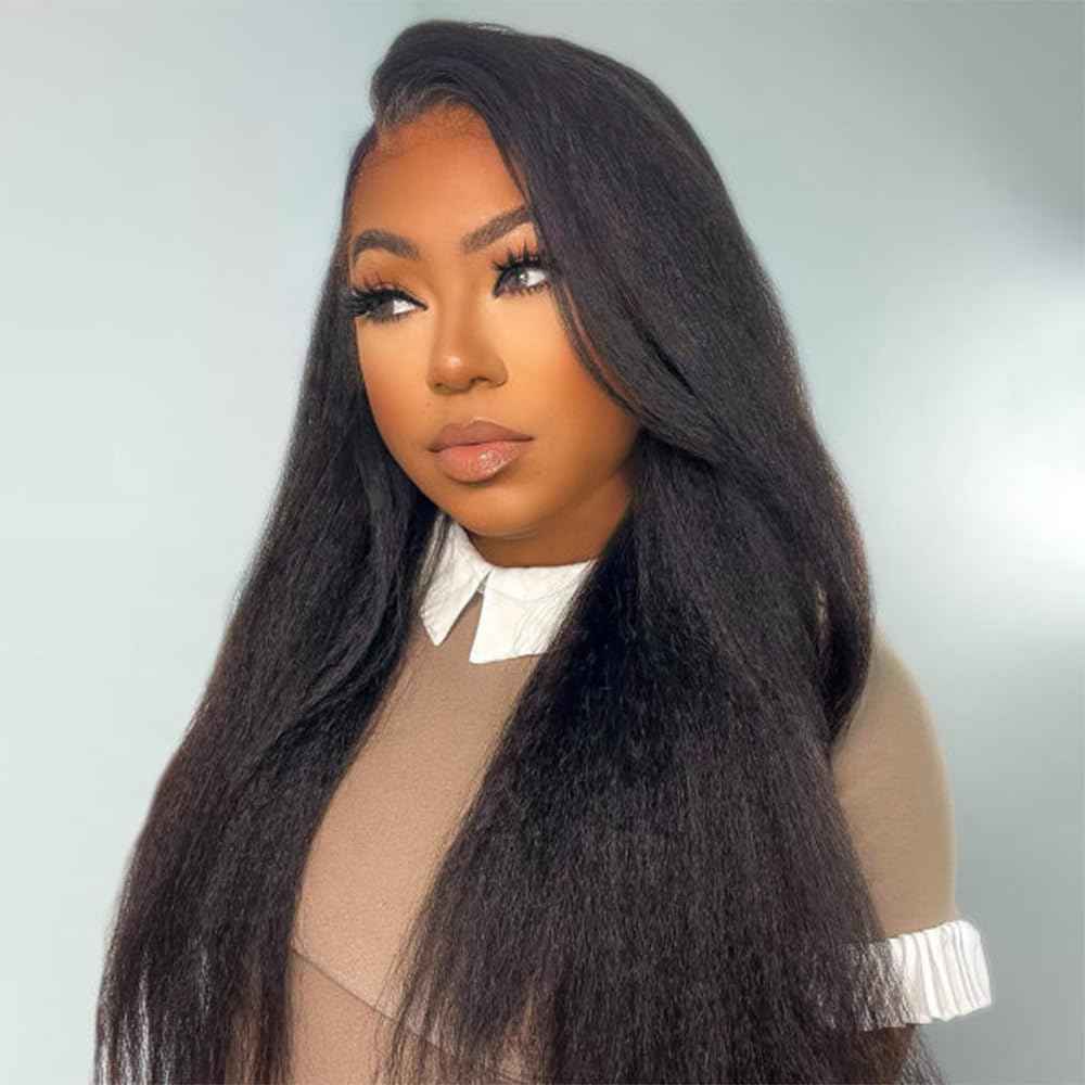 200 Density Kinky Straight Half Wig Human Hair 18 Inch,Yaki Straight 3 In 1 Seamless Flip Over Half Wigs Human Hair Glueless Wear Go Beginner Friendly Curly Half Wig Drawstring Headband Wig for Women