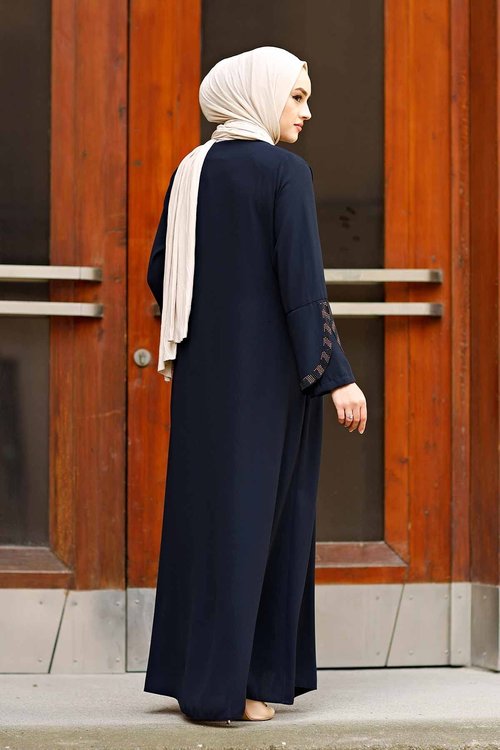 istanbul styles Women's Abaya Long Sleeve Open Quarry Floor Length Zipper Floor Length Turkish Islamic Fashion (Navy Bule, XX-Large)