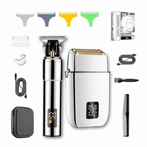 Hal&Hol Professional Cordless Electric Hair/Beard Trimmer and Foil Shaver for Men - Complete Barber Grooming Kit with Rechargeable Battery, Protective Case and 4 Guards, Gift for Men