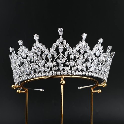 Luxury Large Bridal Tiaras for Wedding 5A Level Cubic Zirconia Sweet 16 Quinceanera CZ Pageant Princess Queen Crowns Bride Headpiece Hair Accessories HB076 (Silver)