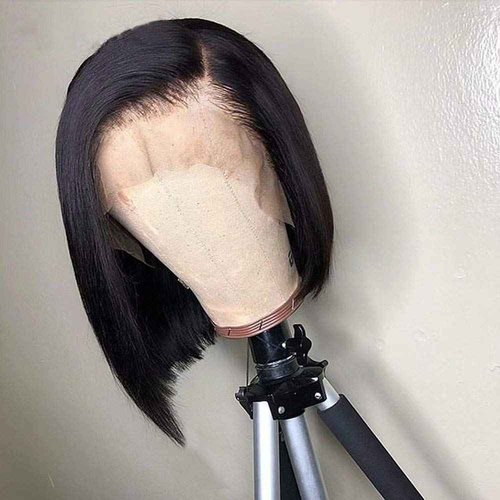 oulaer Hair Straight Short Bob Human Hair 13x4 HD Invisible Lace Front Wig For Black Women Side Part Brazilian Remy Hair Pre Plucked With Baby Hair Bleached Knots 150% Density 10Inch