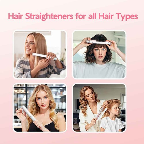 Cordless Hair Straightener, Portable Mini Flat Iron Hair Straightener for Travel, 20s Fast Heating, USB-C Rechargeable, Hair Straightening and Curler 2 in 1 for Women (White)
