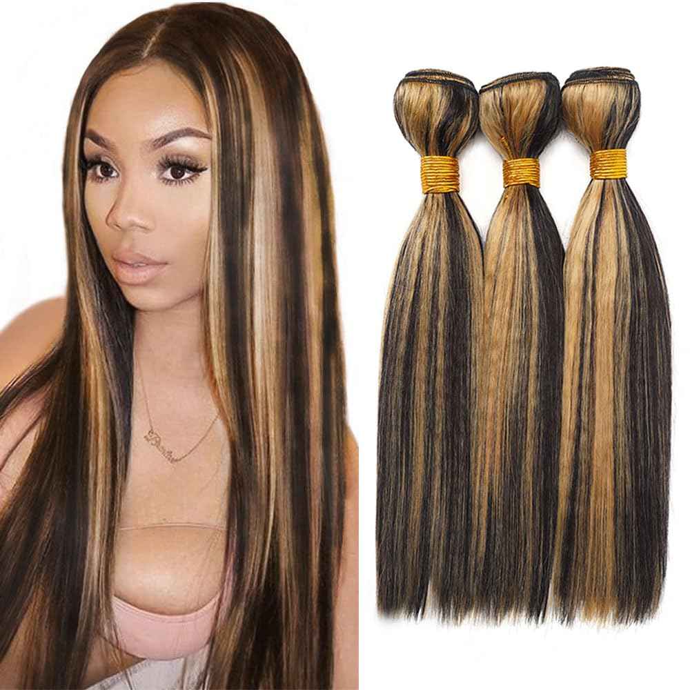 Highlight P1B27 Straight Bundles Ombre Honey Blonde Human Hair Bundles Grade 8A Brazilian Remy Hair Weaves Extensions For Women 26 28 30 Inch