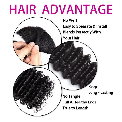 Human Braiding Hair 100g 2 Bundles 24 Inch Deep Wave Bulk Human Hair for Braiding No Weft Bundle 12A Brazilian Virgin Curly Human Hair Extensions for Boho Braids Wet and Wavy Human Hair Braiding Hair