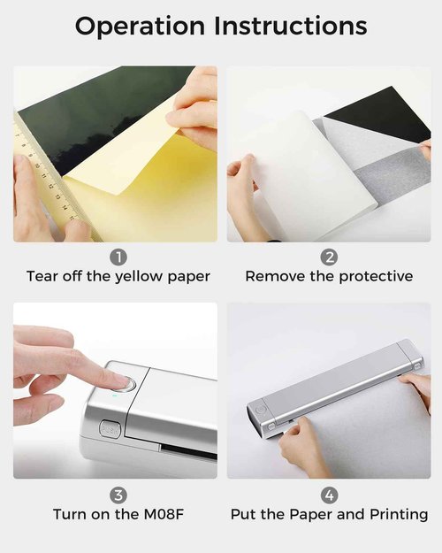 Phomemo M08F Bluetooth Tattoo Stencil Printer & Tattoo Transfer Paper - 45 Sheets A4 Size Portable Stencil Printer for Tattooing, Compatible with Smartphone & PC, Silver