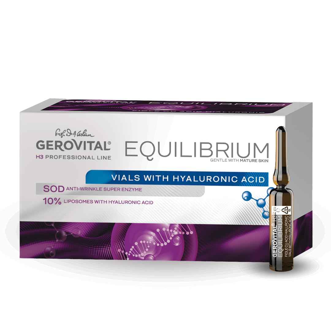 Gerovital EQUILIBRIUM Hyaluronic Acid Vials with 10% Liposomes | Intensely Moisturizing and Smoothing Serum for Wrinkles and Fine Lines | Professional Product | 20 Ampoules x 2 ml