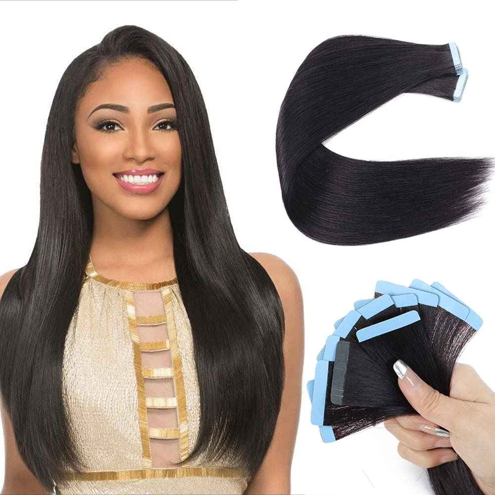 40PCS Tape in Hair Extensions Human Hair Yaki Straight Tape Ins Human Hair Extensions for Women Seamless Tape in Hair Extension Real Human Hair for Daily/Wedding/Party 80g/Pack(1B#, 14 Inch)