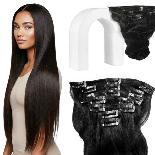 Yogatress Clip in Hair Extensions Real Human Hair – 100% Indian Remy Human Hair Extensions, Clip Extensions for Women, Double Weft Seamless, Straight, Pack of 1 – 1B Natural Black 20 Inch 120g Premium