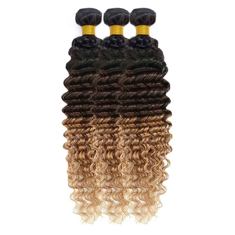 4/27 Human Hair Bundles Black and Blonde Human Hair Extensions 3 Tone Mixed 1B/4/27 Color Brazilian Virgin Hair 3 Bundles 28 30 32 Inch