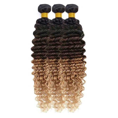 Freiuoke Black and Blonde Human Hair Extensions 4/27 Deep Wave Bundle 8A Brazilian Virgin Hair 3 Bundles 18 20 22 Inch Honey Blonde Deep Wave Bundles