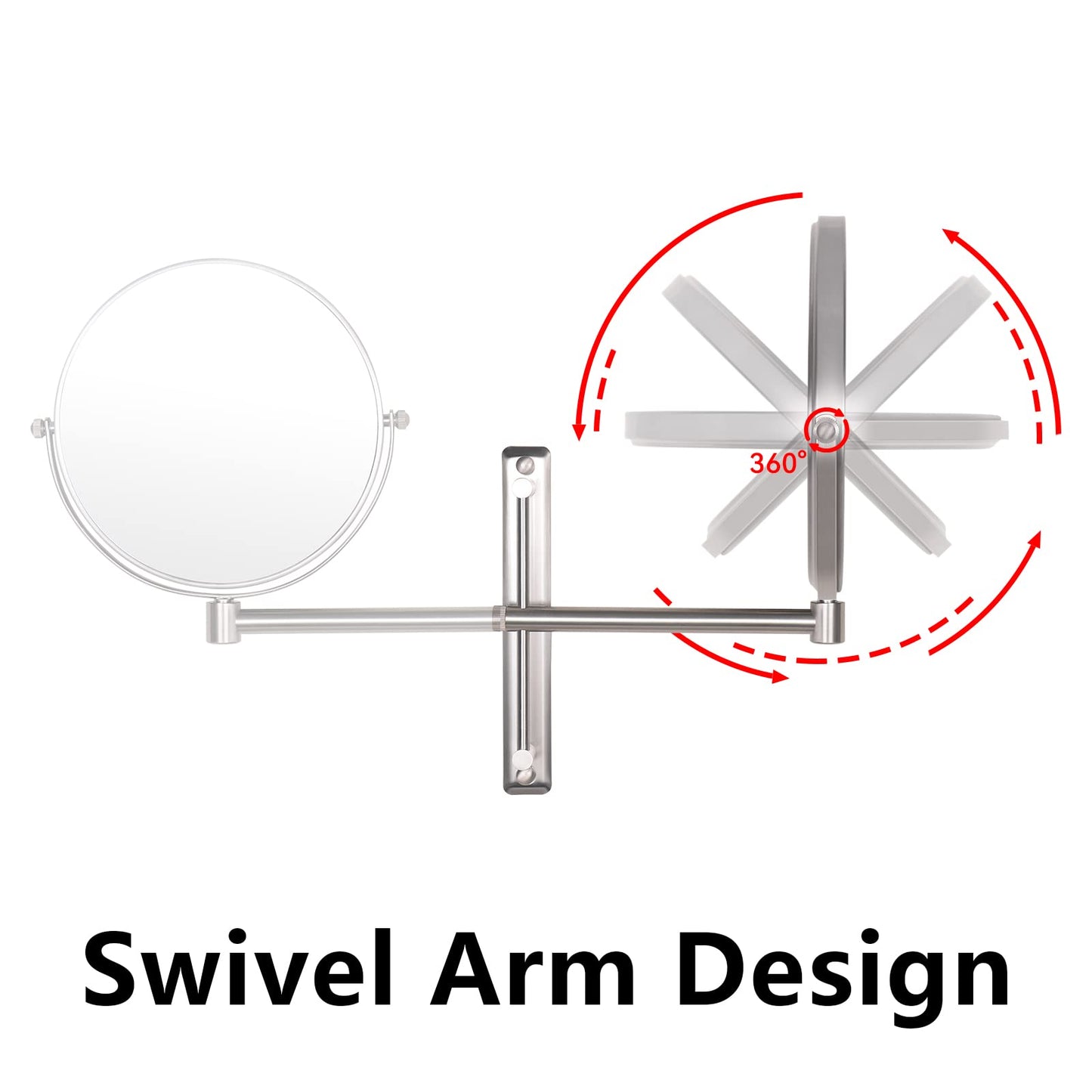 Nicesail 8 Inch Double-Side Shower Shaving Mirror with 5X Magnification Brush Nickel Mirror Magnified 5X Mirror for Wall Bathroom Mirror