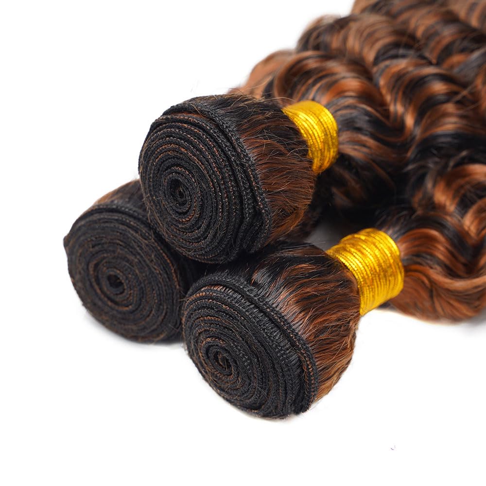 Highlight P1B30 Deep Wave Bundles Ombre Brown Human Hair Bundles Grade 8A Brazilian Remy Hair Weaves Extensions For Women 22 24 26 Inch