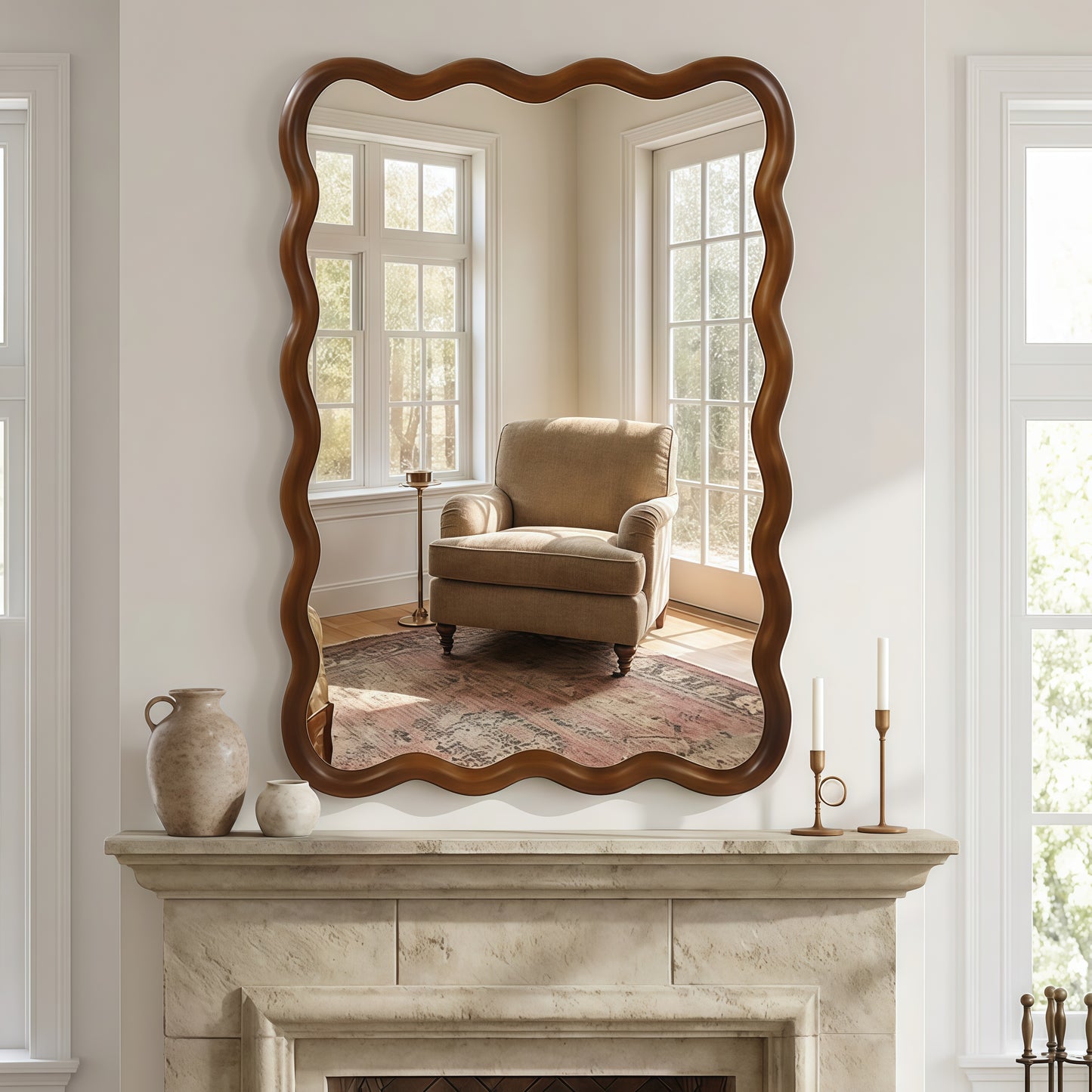 Wavy Rectangle Solid Wood Frame Decorative Mirror - 24x36
