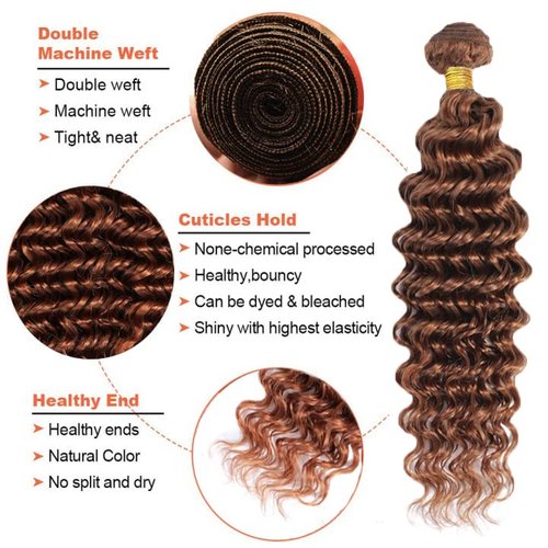 Ombre Human Hair Bundles Highlight Brown Deep Wave Bundles Hair Extensions 28 30 32 Inch Grade 8A Brazilian Virgin Remy Hair 3 Bundles Double Weft P1B/30 Bundles Hair Weave