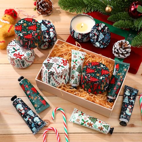 6sets/12pcs Christmas Bulk Gifts for Women 3.5oz Scented Candles & Hand Cream Lotion Set Christmas Stocking Stuffers Xmas Hand Cream Gift Relaxing Spa Set Travel Size Mini Lotion for Xmas Party Favor