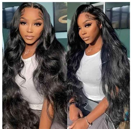 FTKV Human Wave Lace Wigs Glueless Lace Wigs Human Hair Density 13x6 Lace Wigs, Human Hair Pre-Plucked Pre-Cut 13x6 HD Lace Wigs-Size: 28 Inch