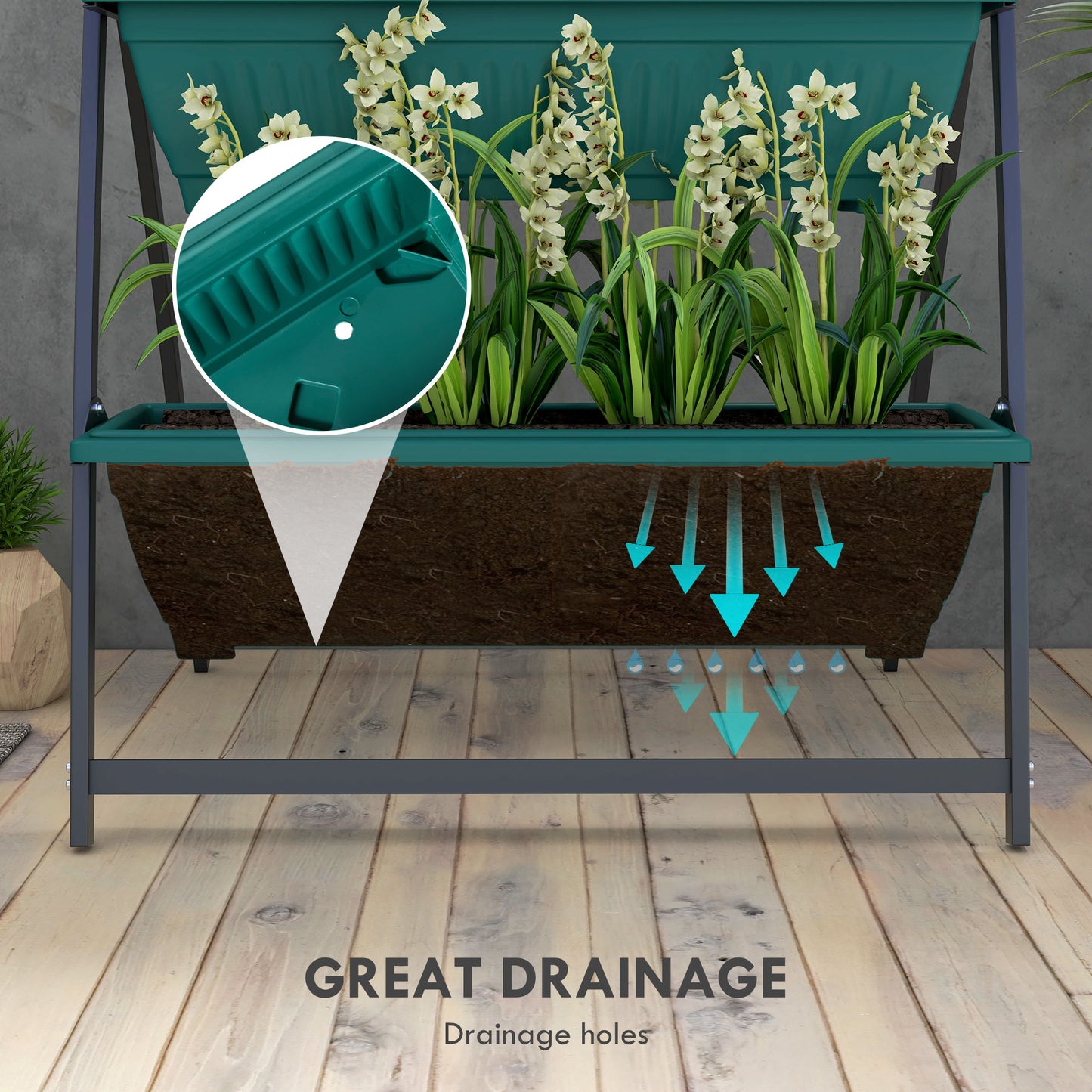 Vertical Garden Planter Stand with 4 Stacked Boxes for Outdoor & Indoor Use - Green