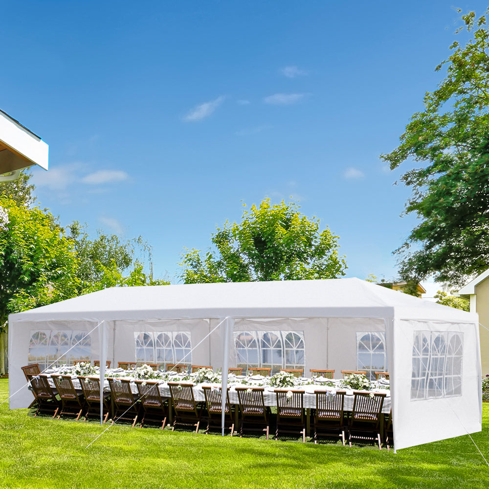 10x30ft White Party Tent with 5 Sidewalls - Waterproof Canopy