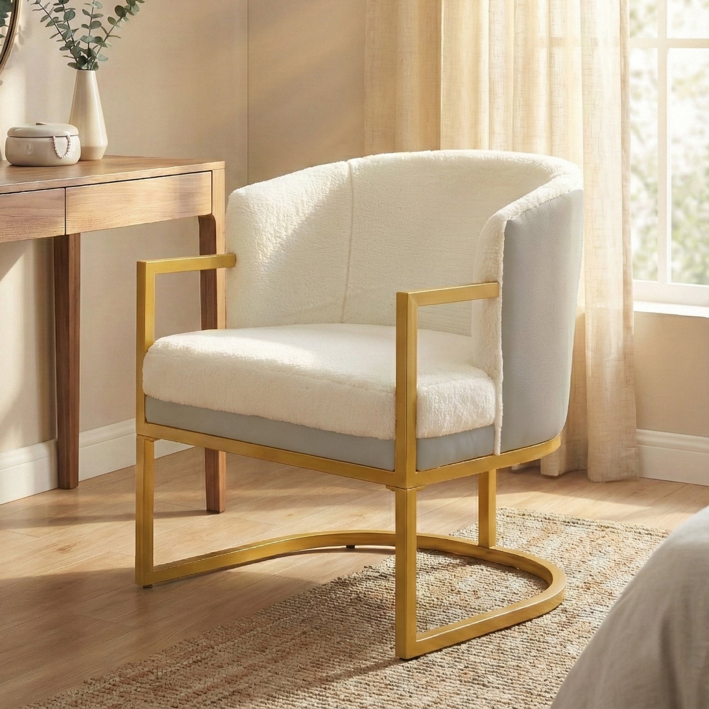 Cozy Upholstered Accent Chair with Gold Frame - Beige